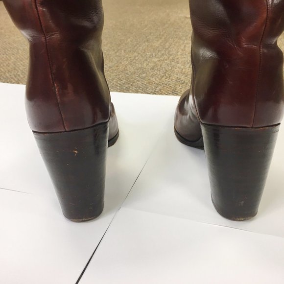 TANINO CRISCI BROWN LEATHER KNEE HIGH HEEL BOOTS - Picture 5 of 11